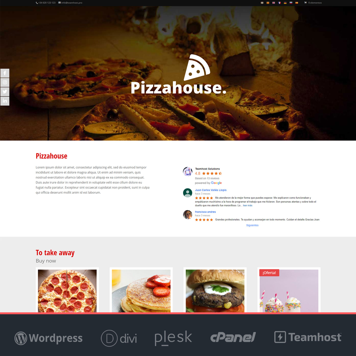 Página web para restaurantes Pizza House