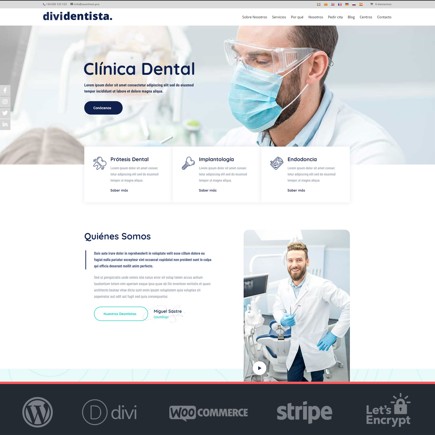 Crear página web WordPress Divi Dentistas